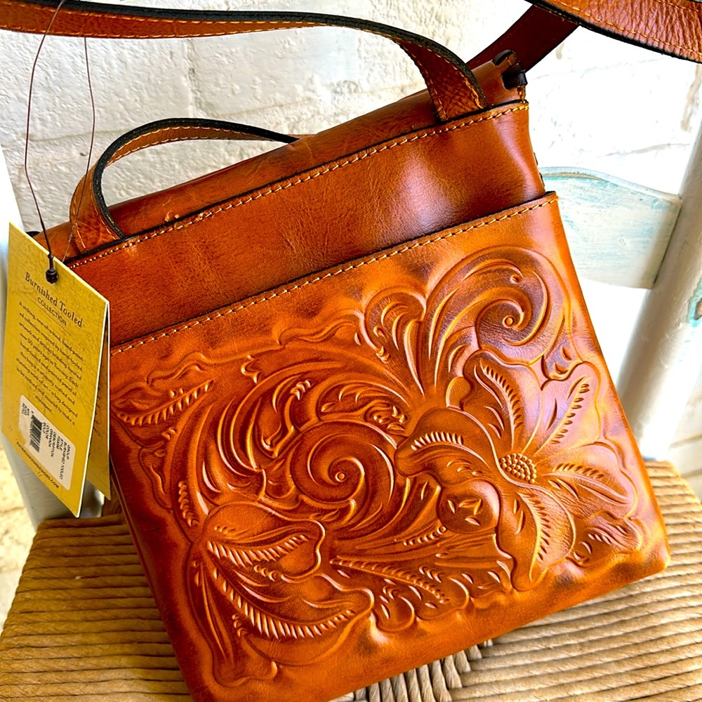 Patricia Nash Embossed Floral Crossbody Bag in Rich Brown